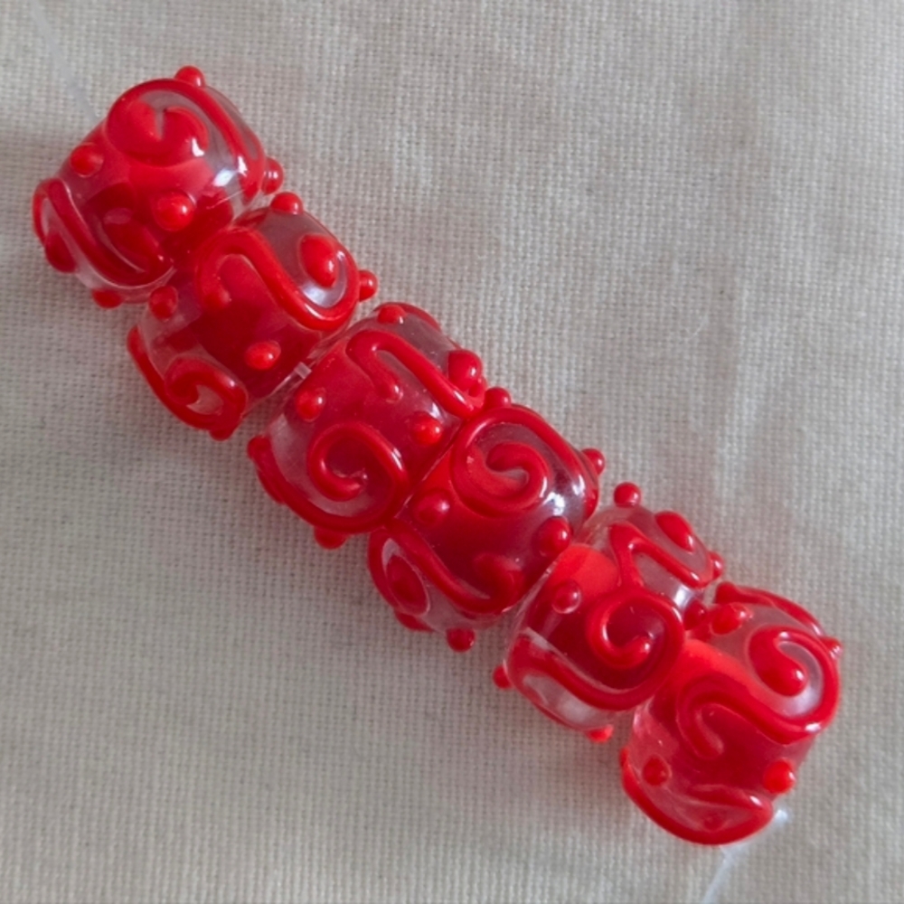 6 Red Lampwork Glass Beads